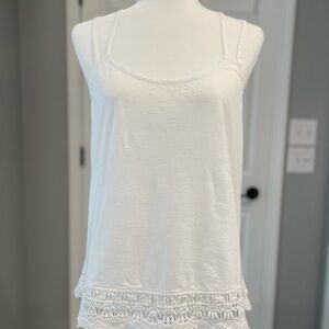 American Eagle Outfitters White Sleeveless Tank Top with Crew Neck and Lace Trim